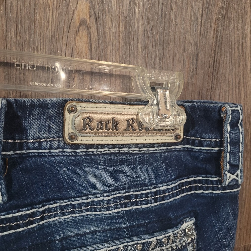 Rock Revival Glade Easy Bootcut Jeans 32 x 29.5 Embellished Rhinestone Pocket - Picture 4 of 14